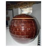 Vintage Brown Glazed Ceramic Cookie Jar Lidded Bark Pattern Canister