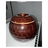Vintage Brown Glazed Ceramic Cookie Jar Lidded Bark Pattern Canister