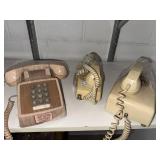 3 Vintage Desk Telephones Rotary & Push Button Phones