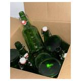 Lot Including Approx. 7 Green Glass Swing Top Bottles Various Sizes