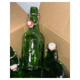 Lot Including Approx. 7 Green Glass Swing Top Bottles Various Sizes