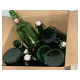 Lot Including Approx. 7 Green Glass Swing Top Bottles Various Sizes