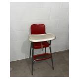 Vintage Red Metal High Chair With White Tray Mid Century Child Seat