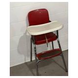 Vintage Red Metal High Chair With White Tray Mid Century Child Seat