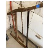 Lot Including Antique Buck Saw Frame & 2 Crosscut Saw Blades