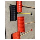 Lot Including 4 Plastic Snow Push Shovels Assorted Sizes Handles