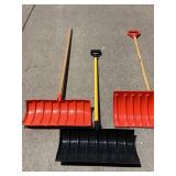 Lot Including 4 Plastic Snow Push Shovels Assorted Sizes Handles