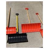Lot Including 4 Plastic Snow Push Shovels Assorted Sizes Handles