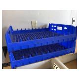 Lot Including 2 Blue Plastic Stackable Vented Storage Trays Crates