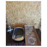 Mixed Kitchen Lot: Hand Grinder, Cast Iron Skillet & Glass Mugs