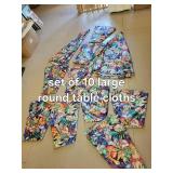 Set of 10 Large Round Tablecloths Tropical Floral Print