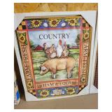 Warren Kimble Wooden Tray & Farmhouse Wall Art Mixed Lot