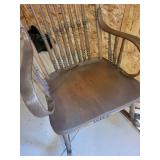 Antique Pressed Back Wood Rocking Chair With Carved Crest Back
