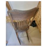 Antique Pressed Back Wood Rocking Chair With Carved Crest Back