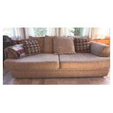 Contemporary Upholstered Sofa Rolled Arms Brown Neutral Tone Couch