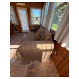 Contemporary Upholstered Sofa Rolled Arms Brown Neutral Tone Couch