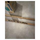 2 Christian Hockey Sticks & Approx. 20 Practice Pucks
