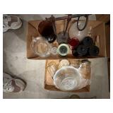 Approximately 12 Glass Decor Pieces & Rustic Iron Hanger