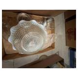 Approximately 12 Glass Decor Pieces & Rustic Iron Hanger