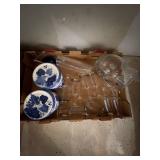 Lot Including Glass Pitcher Stemware Vase & Blue Grape Canisters