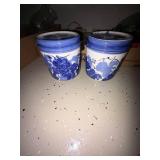 Lot Including Glass Pitcher Stemware Vase & Blue Grape Canisters