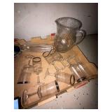 Lot Including Glass Pitcher Stemware Vase & Blue Grape Canisters