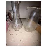 Lot Including Etched Glass Pitcher Ewer & 6 Cordial Glasses