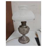Antique Electrified Oil Lamp Milk Glass Shade Missing Cap