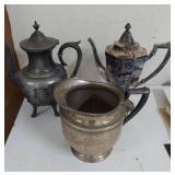 3 Antique Silver Plate Coffee Pots & Water Pitcher