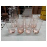 Lot Including 8 Pink Textured Glass Tumblers Drinking Glasses