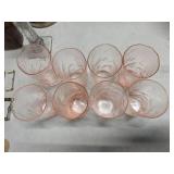Lot Including 8 Pink Textured Glass Tumblers Drinking Glasses