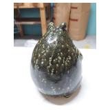 Unmarked Ceramic Frog Figurine Mottled Green White Glazed Art Pottery