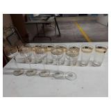 Lot 12 Glasses - 5 Bohemian Crystal Stems and 7 Tumblers Gold