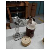 Wheel Cut Engraving on Single Candlestick and a Leather Case with a Goose Egg in it