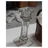 Wheel Cut Engraving on Single Candlestick and a Leather Case with a Goose Egg in it