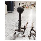 Lot Including Pair Antique English Fireplace Andirons Iron Hearth