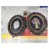 Lot Including 2 Oval Framed Floral Wall Art Hanging Decor