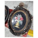 Lot Including 2 Oval Framed Floral Wall Art Hanging Decor