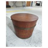 Vintage Wooden Firkin Style Bucket With Lid Metal Bands Handle