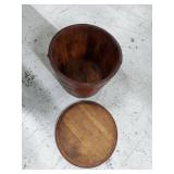 Vintage Wooden Firkin Style Bucket With Lid Metal Bands Handle