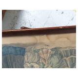 Vintage Wood Serving Tray Victorian Fashion Print Brass Handles