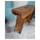 Primitive Wooden Box Stool Bench With Trestle Base Antique