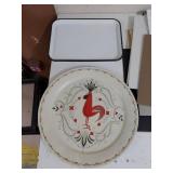 Lot Including Marcelline Rooster Round Tray & Enamel Pan