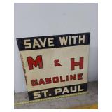 1920s M & H Gasoline St. Paul Metal Advertising Sign 24in Square
