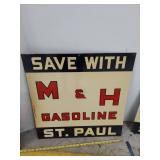 M & H Gasoline St. Paul Metal Advertising Sign 24in Square 1920s