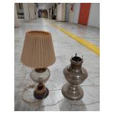 Lot Including 2 Vintage Table Lamps Kerosene Style & Electrified