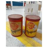 Lot Including 2 Vintage Red Dot Popcorn Tins Clown Graphics