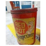 Lot Including 2 Vintage Red Dot Popcorn Tins Clown Graphics