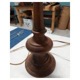 Vintage Turned Dark Walnut Wood Double Socket Table Lamp Base Pull Chain 28in