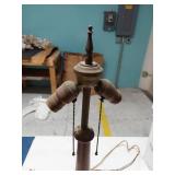 Vintage Turned Dark Walnut Wood Double Socket Table Lamp Base Pull Chain 28in